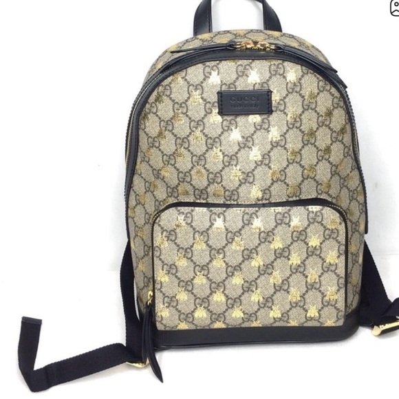 Gucci Beige and Brown Bee Pattern Backpack - Picture 2 of 14